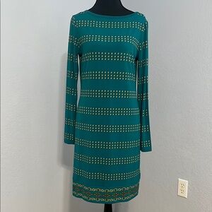 Michael Kors Green Sheath Dress Long Sleeve Bateau Neckline